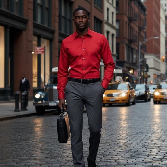 Alfani Men Slim-Fit Stretch Red Long-Sleeve Dress Shirt 16-16.5 32/33 L - Picture 6 of 8